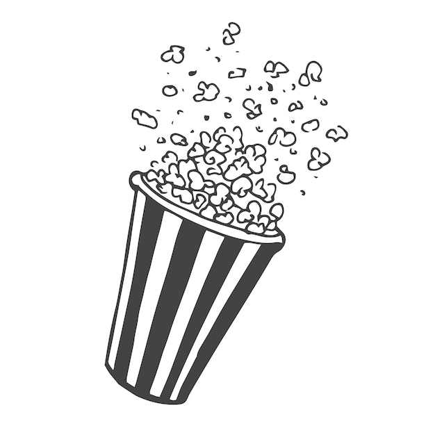 Vettore iconica di popcorn a contorno illustrazione di cartone animato disegnata a mano