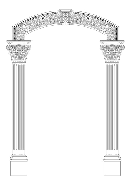 Contouren van de kleur van de klassieke Korinthische boog Klassiek antiek portaal met kolommen in vectorafbeeldingen