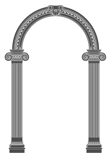 Vector contouring coloring of classical arch classic antique portal with columns in vector graphics