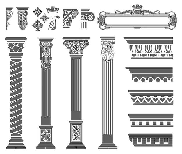 Contourkleuring van klassieke kolommen Set patronen in vectorafbeeldingen