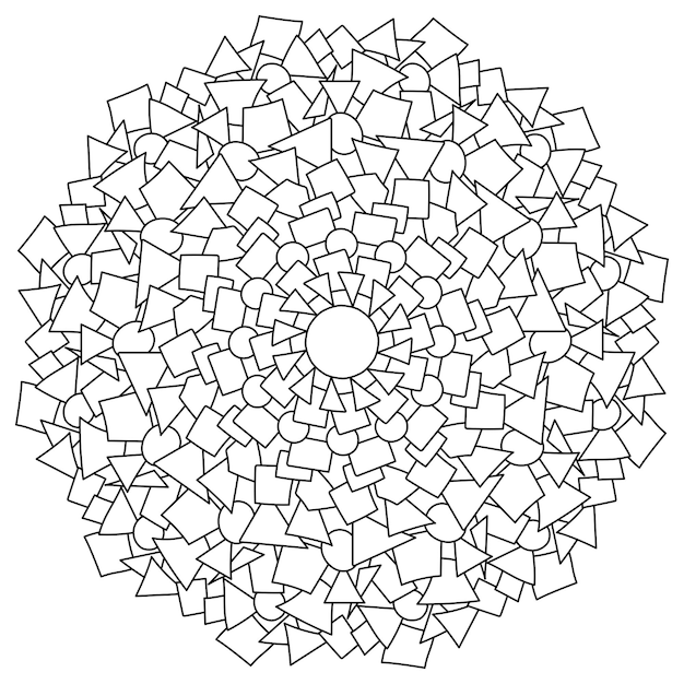 Contourmandala van cirkels, driehoeken en trapezium meditatieve kleurplaat