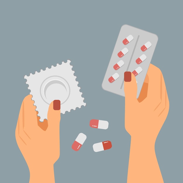 contraception, pills in hand, condom in hand, medical abortion, coitus interruptus