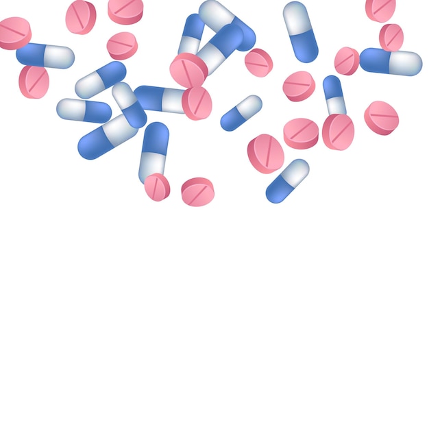 Contraceptive pills medical vector illustration Capsule drugs and tablets isolated elements Blue white and pink capsules first aid treatment or vitamins Painkiller tablets concept