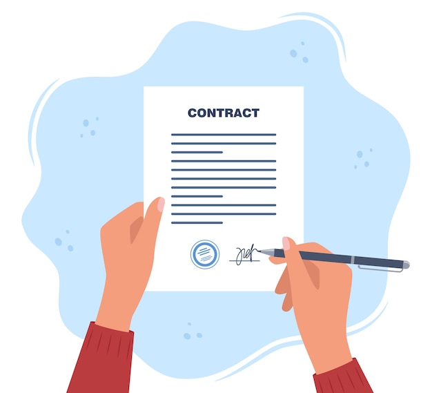 contract agreement paper blank on clipboard hand signing agreement contract with seal and signature