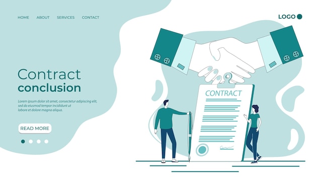 Vector contract conclusionhandshake on the background of a signed contract