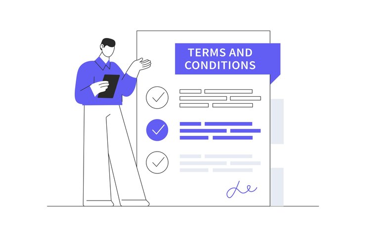 Vector contract electronic agreement online character gets acquainted with the legal document terms web