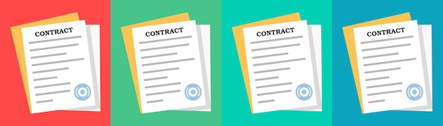 Set di icone del contratto documento giuridicamente vincolante obblighi reciproci disposizione formale termini contrattuali obblighi legali icona della linea vettoriale per le imprese e la pubblicità