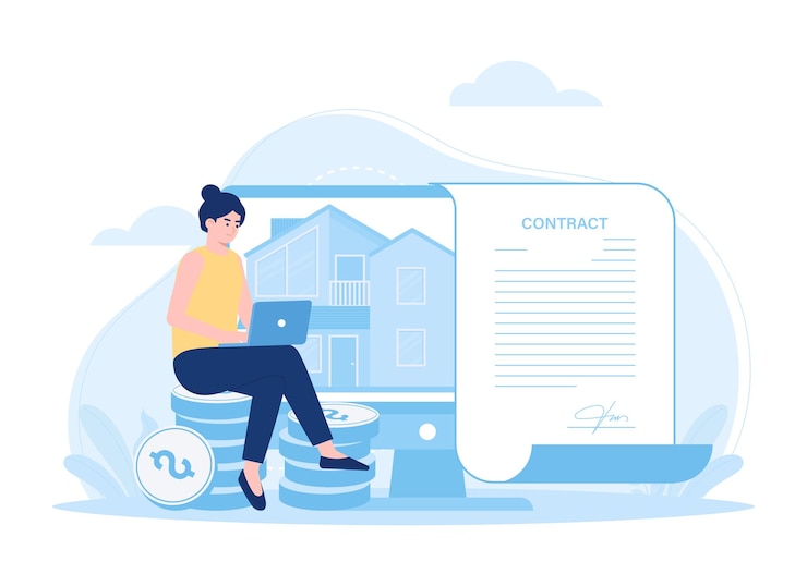Vector contract for the sale of the house trending concept flat illustration