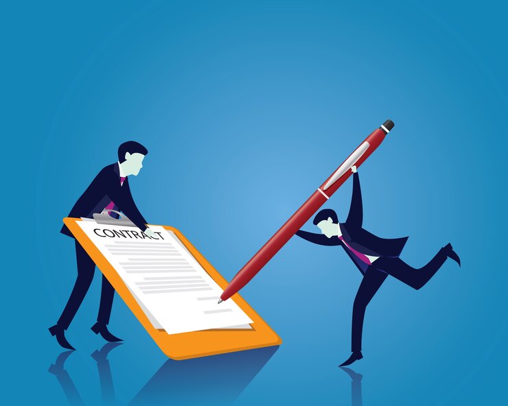 Vector contract signing legal agreement concept. vector illustration