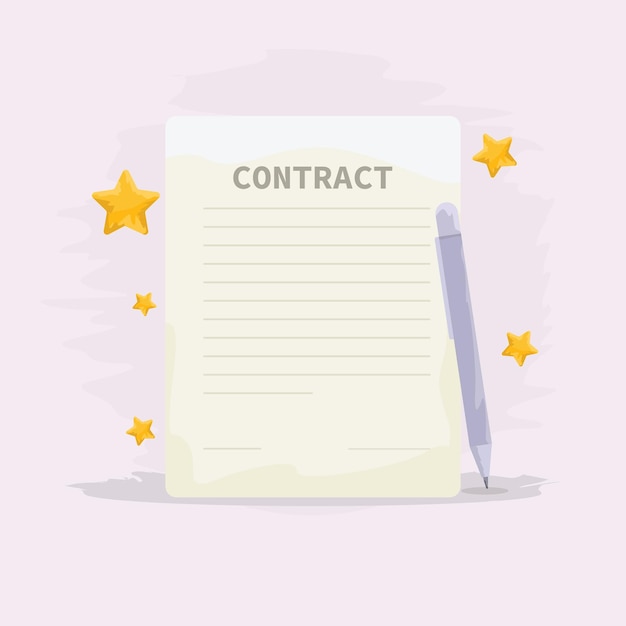 Contract with pen and stars vector illustration