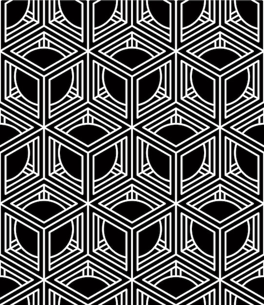 Контрастный черно-белый симметричный бесшовный узор с переплетенными фигурами. непрерывная геометрическая композиция для использования в графическом дизайне.