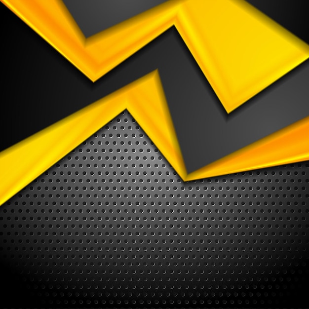 Contrast geel en zwart tech ontwerp op donkere geperforeerde achtergrond Vector bedrijfsillustratie