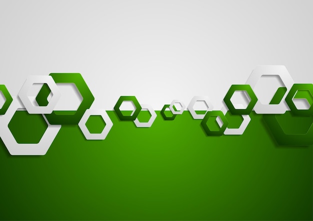 Contrast green and grey tech background with hexagons