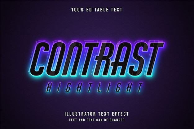 Contrast highlight, editable text effect blue gradation pink neon style effect