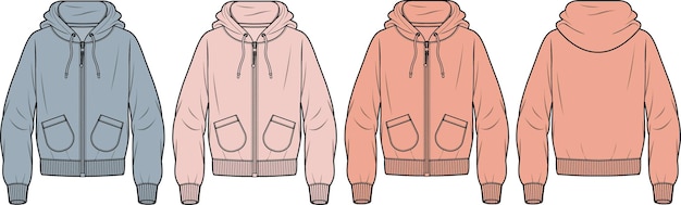 contrast hoodie shirt ontwerp platte technische tekening vectorillustratie