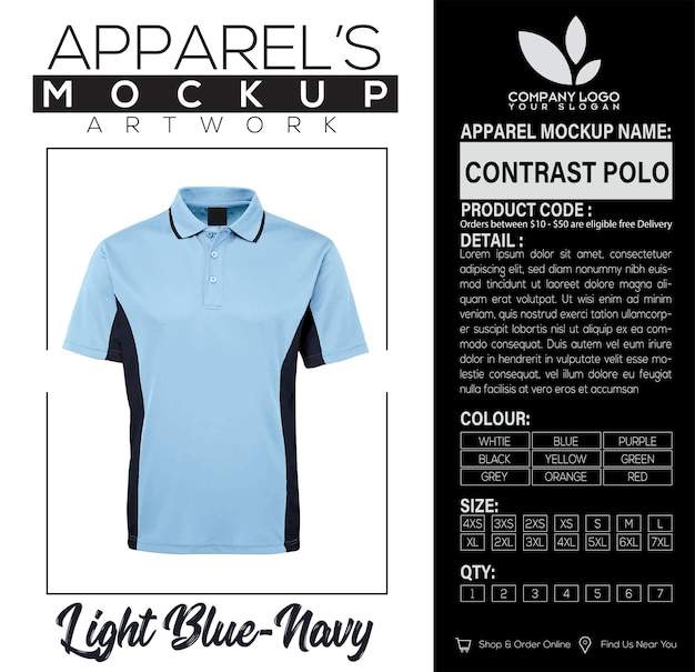 Contrast Polo BlueNavy Apparel Mockup Artwork Design