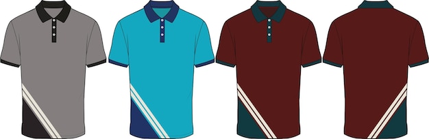 Contrast Polo Shirt design  flat technical drawing vector illustration