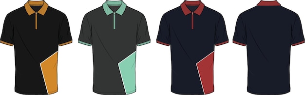 contrast  polo shirt design  flat technical drawing vector illustration