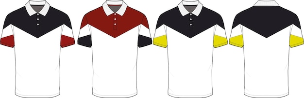 Contrast Polo Shirt design  flat technical drawing vector illustration