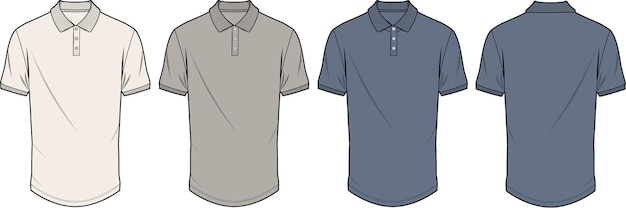 contrast poloshirt ontwerp platte technische tekening vectorillustratie