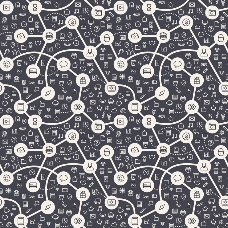 Vector contrasty dark seamless pattern with web icons