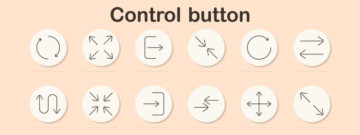 Vector control button set icon navigation arrows rotation direction minimize maximize expand shrink system control interface settings digital interaction app functionality