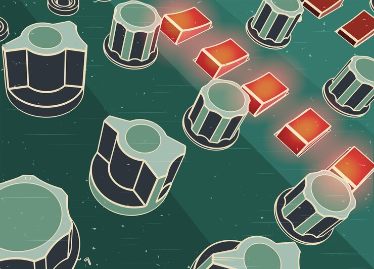 Vector control panel closeup retro poster