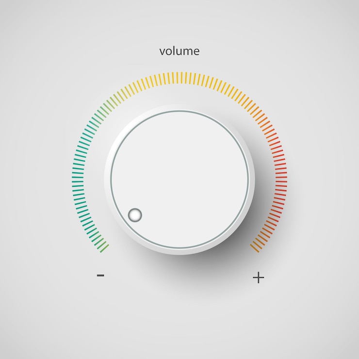 Vector control panel tumbler music audio sound volume knob button minimum maximum level