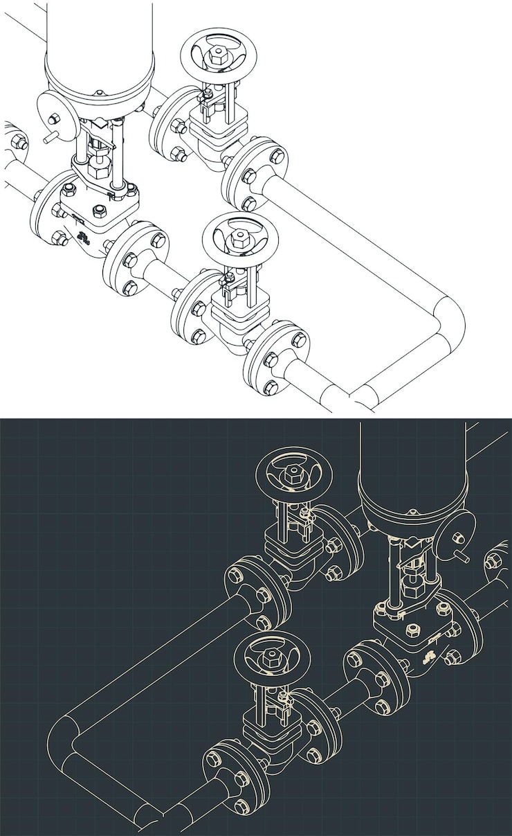 Vector control valves with bypass isometric blueprints