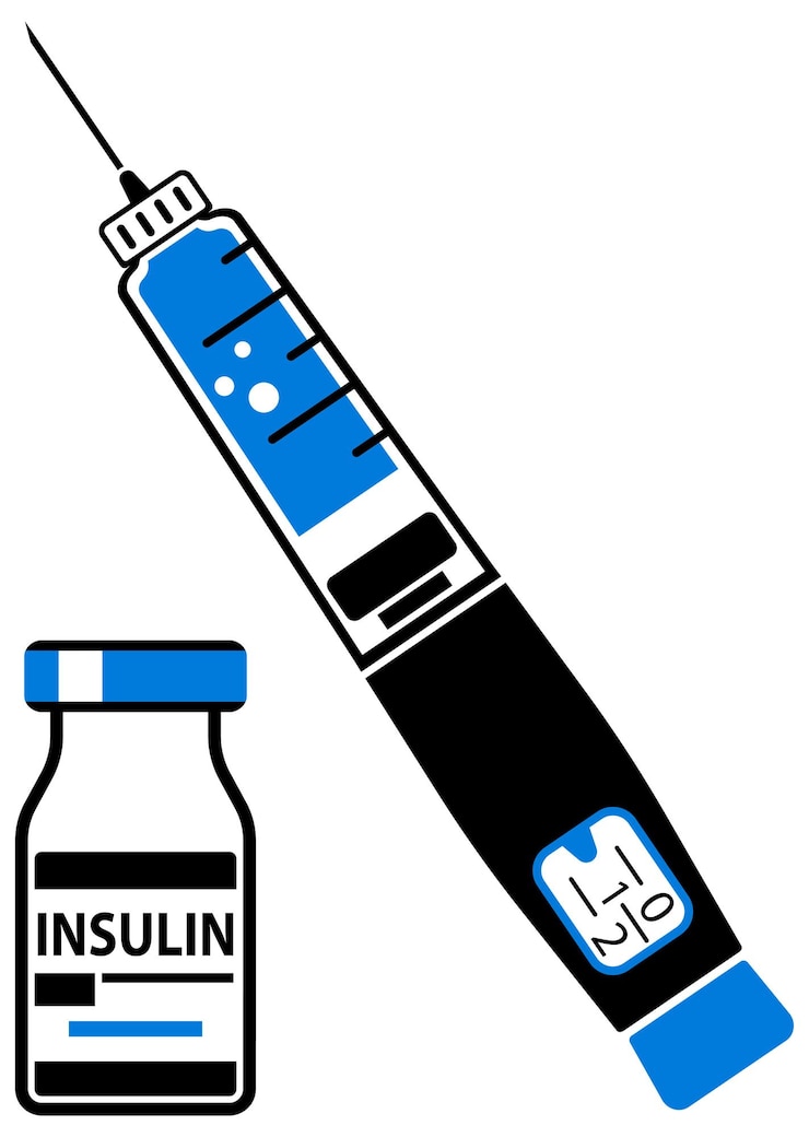 Vector control your diabetes concept insulin pen syringe and insulin vial flat style icon concept of vaccination injection isolated vector illustration