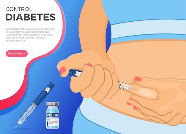 Vector control your diabetes concept. woman holds insulin pen syringe in hand and makes injection. flat style icon. concept of vaccination. isolated