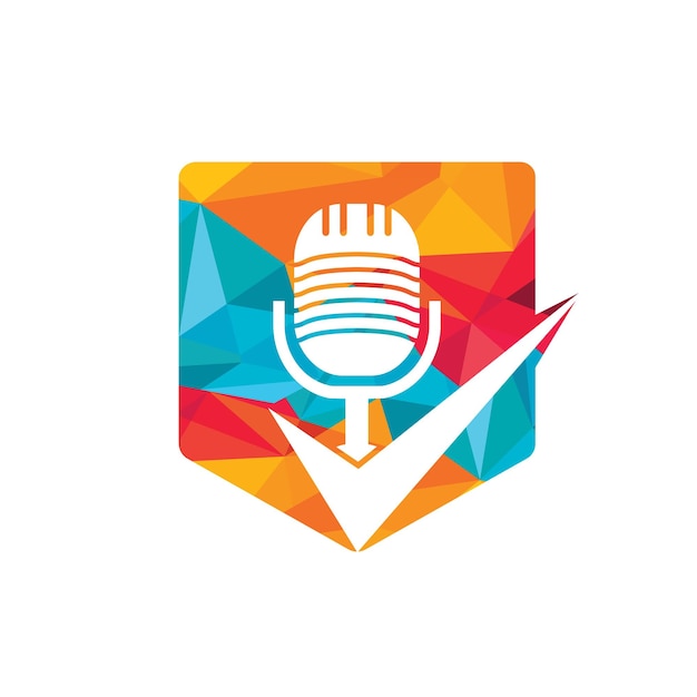 Controleer podcast vector logo ontwerpsjabloon