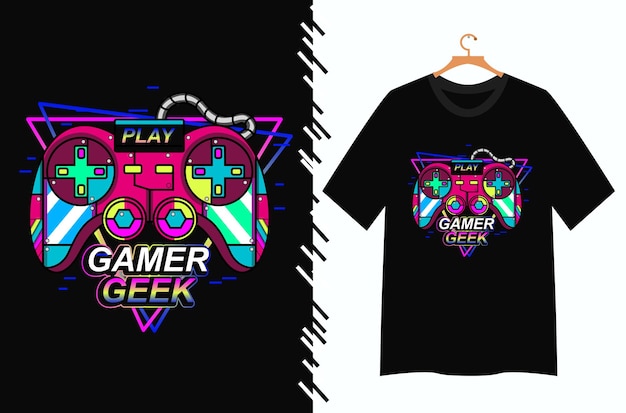 ベクトル tシャツグラフィック用のサイバーパンクスタイルのコントローラーゲーム