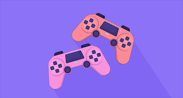 Controller joystick lofi wallpaper Retro game consoles 2D objects cartoon flat illustration Playing videogame together Two players gamepads chill vector art lo fi aesthetic colorful background