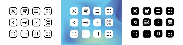 Controls flat and line icon set Buttons click menu pause start list advanced expand hide navigate site sort Design concept Vector flat and black line icon set