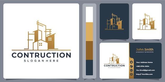 Contruction architecture logo design with business card template