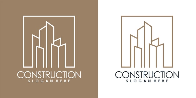 Contruction logo design white moderen styel Premium Vector