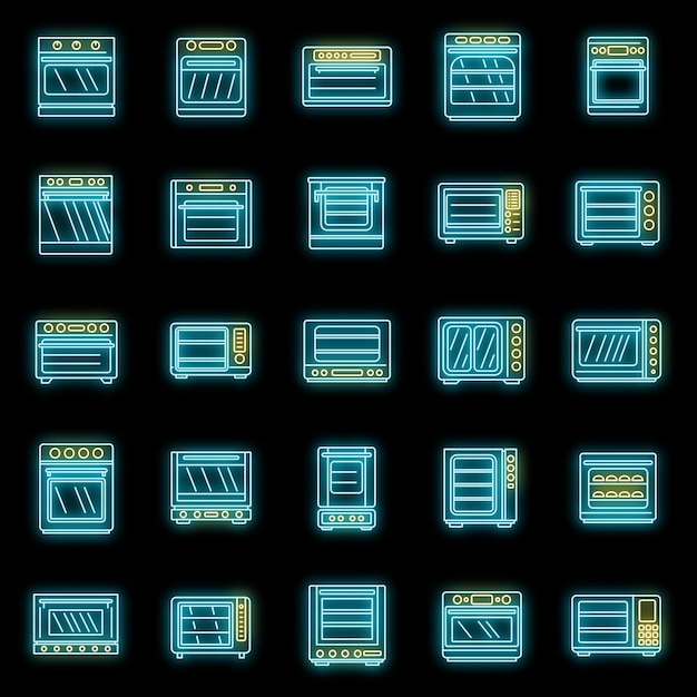 대류 오븐 기기 아이콘 세트 터 네온