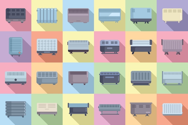 Vector convector icons set flat vector radiator bars