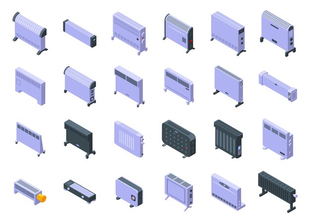 Convector 아이콘 세트 아이소메트릭 벡터 라디에이터 바