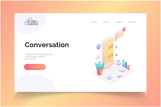 Conversation concept isometric landing page template