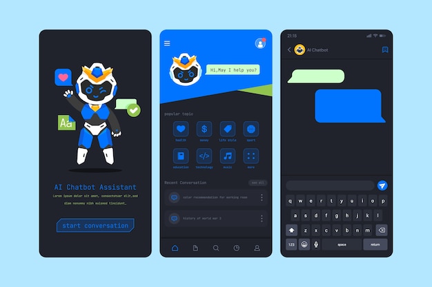 Vettore conversational ai chatbot app design in design piatto