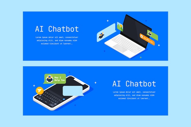 Conversational ai chatbot banners in flat design