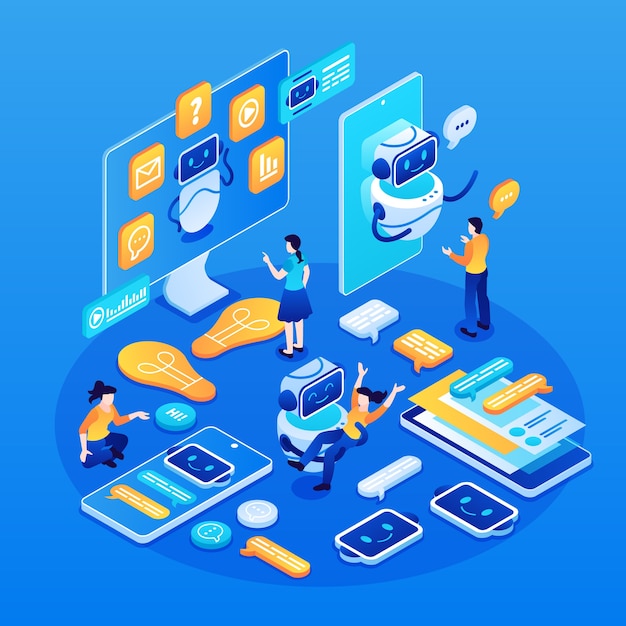 Conversational ai chatbot isometric composition