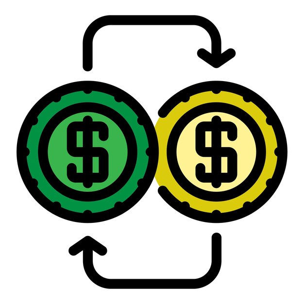 Вектор Икона преобразования денег контур преобразования денег векторная икона цвет плоский изолированный
