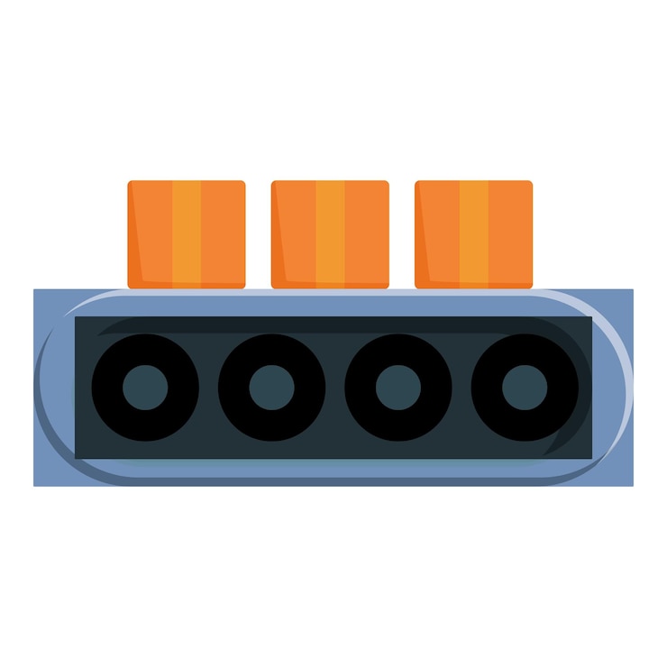 Vector conveyor belt transporting cardboard boxes inside factory