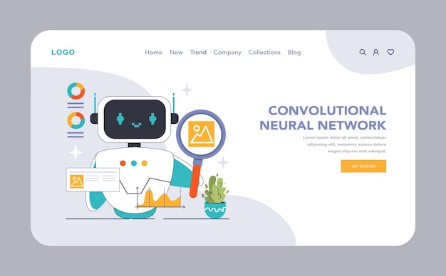 Convolutionair neurale netwerk thema vriendelijke robot die beeldgegevens analyseert die diepgaand leren toont