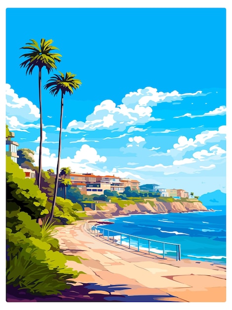 Vector coogee beach australia vintage travel poster souvenir postcard portrait painting wpa illustration