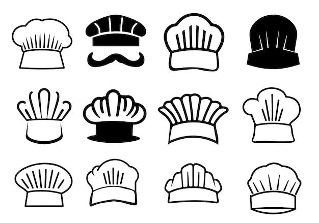 Cook hat set icons hand drawn sketch illustration