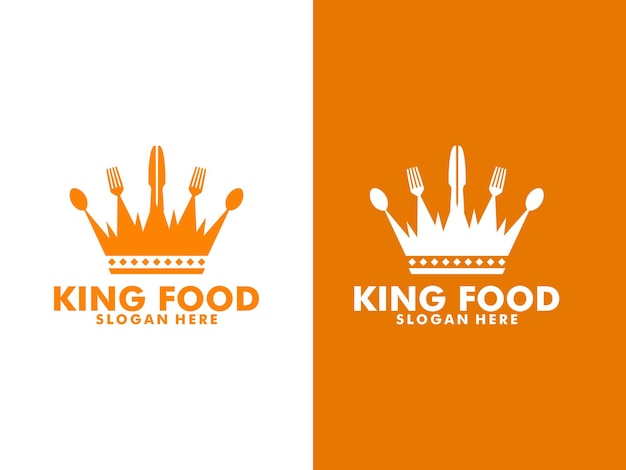 Cook King Logo Crown food or Royal Food fork knife spoon Logo vector Design Illustration